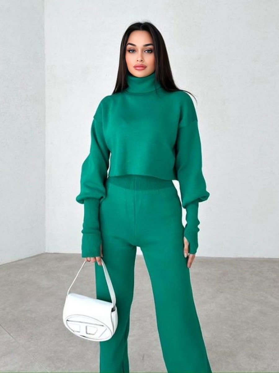 Turtleneck Drop Shoulder Sweater & Knit Pants