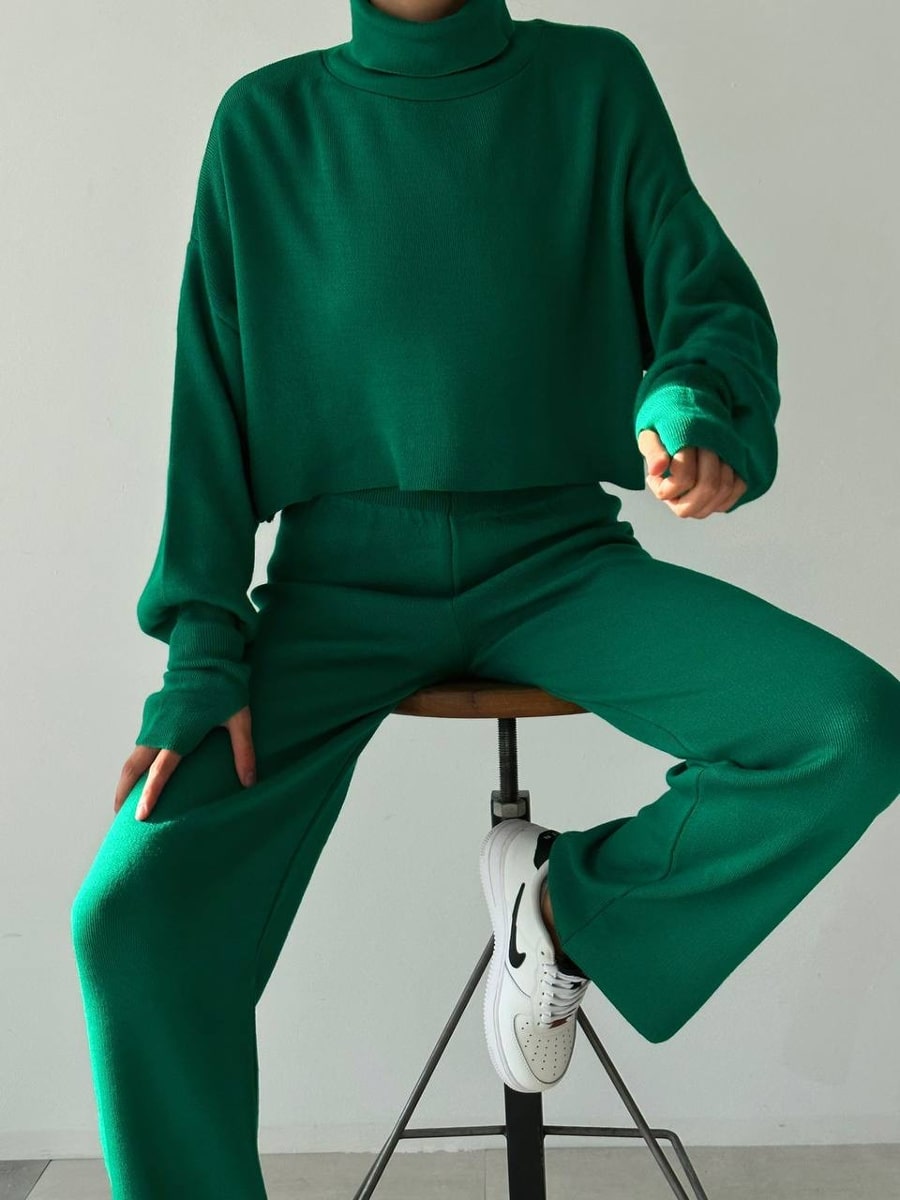 Turtleneck Drop Shoulder Sweater & Knit Pants