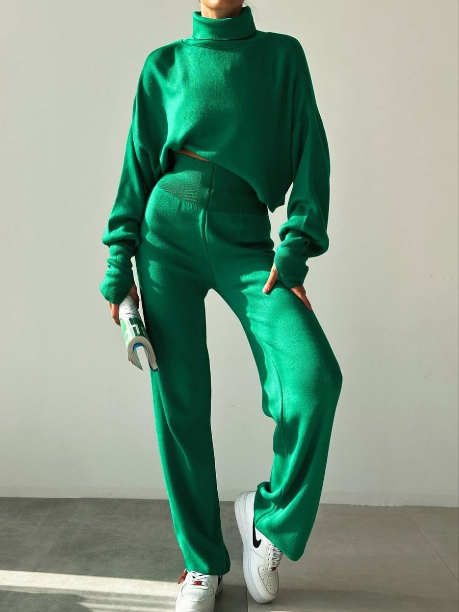 Turtleneck Drop Shoulder Sweater & Knit Pants