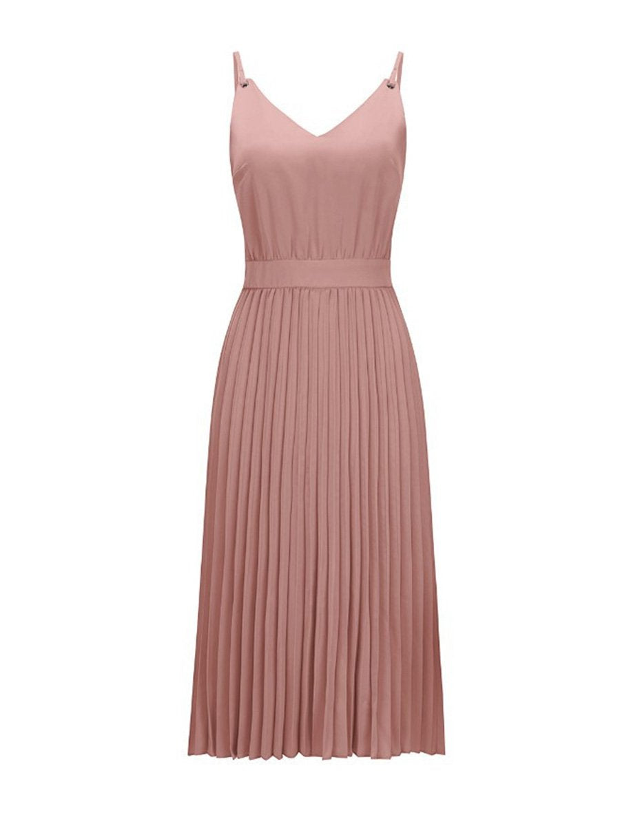 Veleaee Sexy V-Neck Pleated Dress