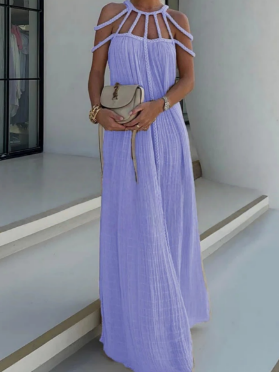 Veleaee Modern and Sophisticated Linen Blend Draped Braids Cover Up Maxi Dress