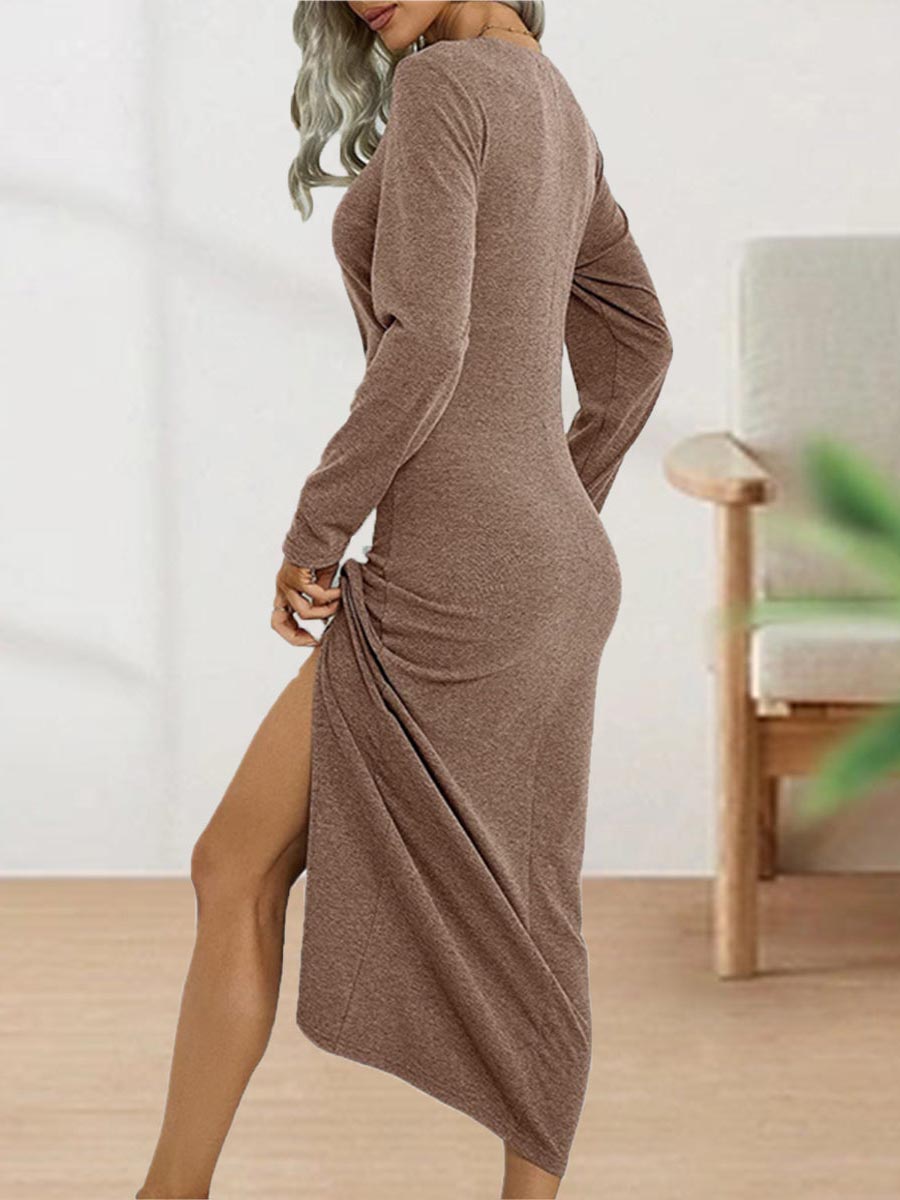 Veleaee Sweet Elegant Solid Fold O Neck Sheath Dresses(4 Colors)