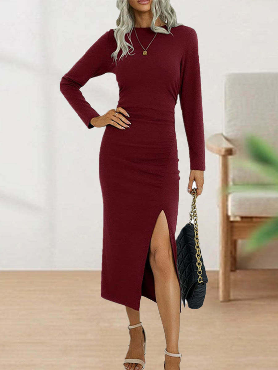 Veleaee Sweet Elegant Solid Fold O Neck Sheath Dresses(4 Colors)