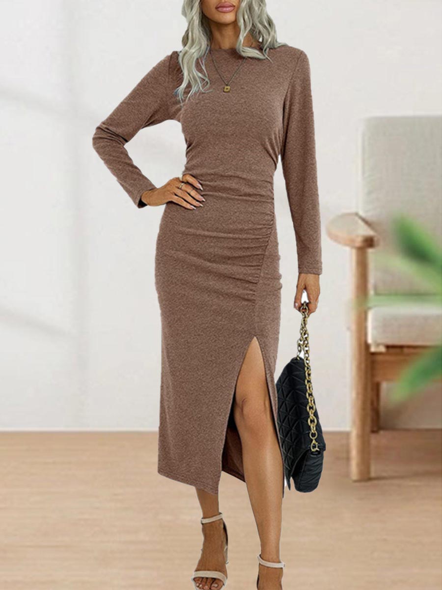 Veleaee Sweet Elegant Solid Fold O Neck Sheath Dresses(4 Colors)