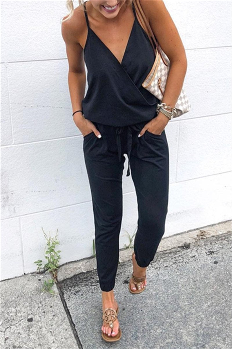 Veleaee Lace-Up Backless Camisole Jumpsuit