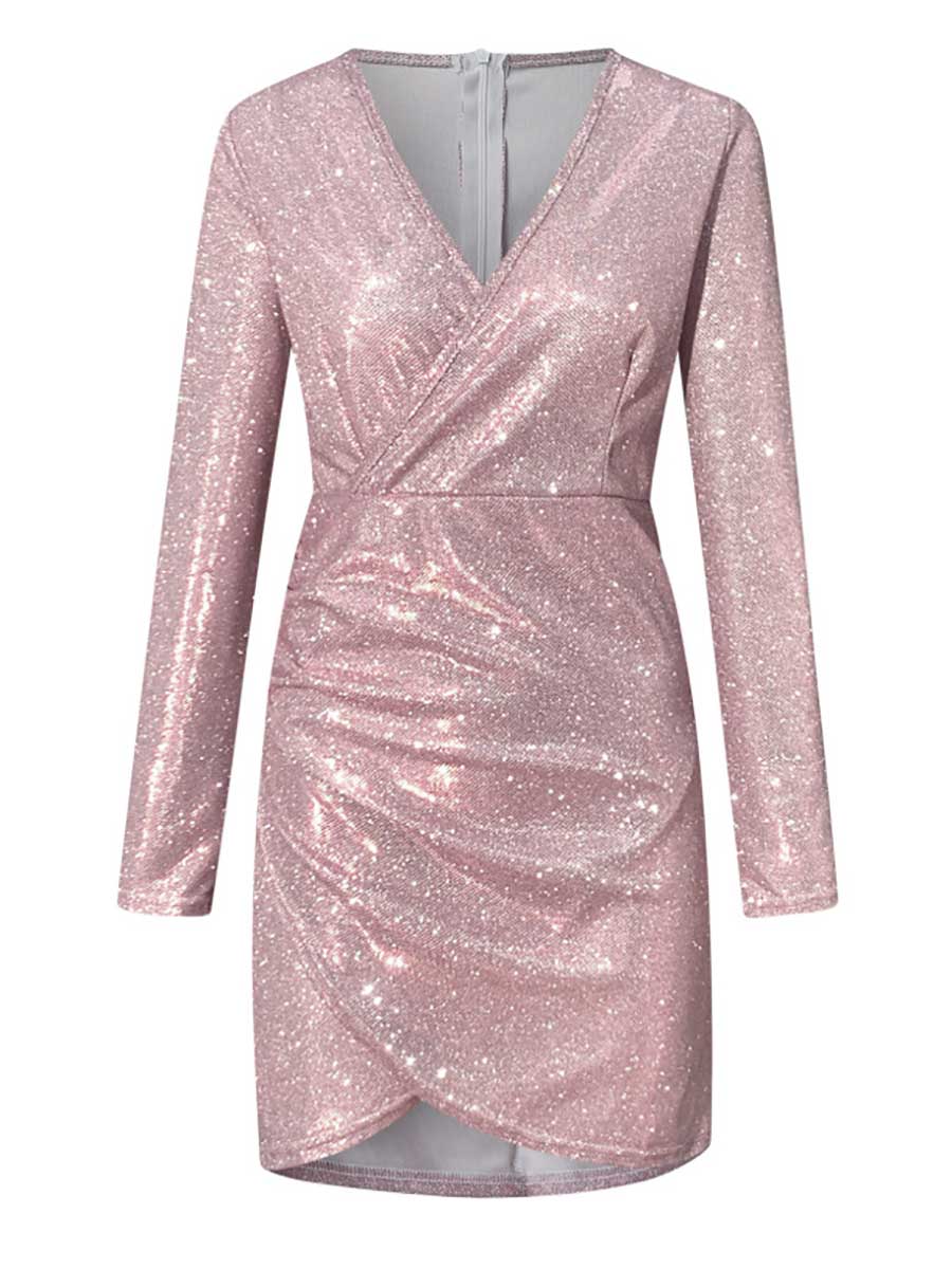 Veleaee V-Neck Irregular Sequin Party Dress(9 colors)