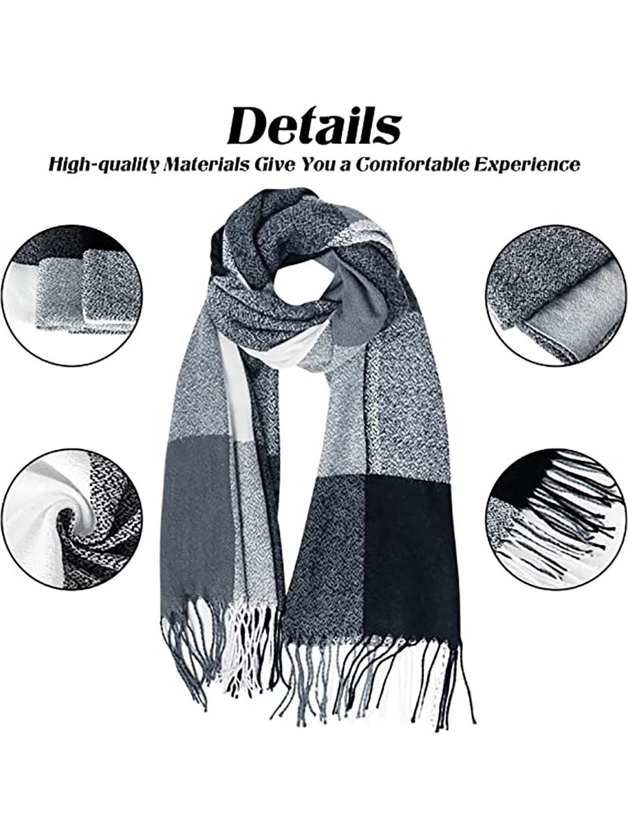 Veleaee Warm Plaid Tassel Scarf