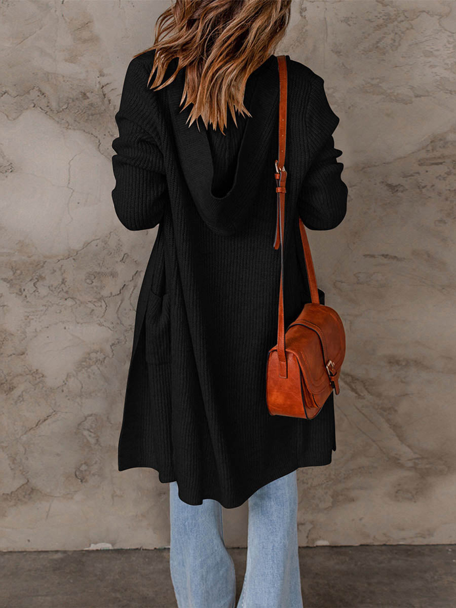 Veleaee Solid Color Hooded Sweater Jacket