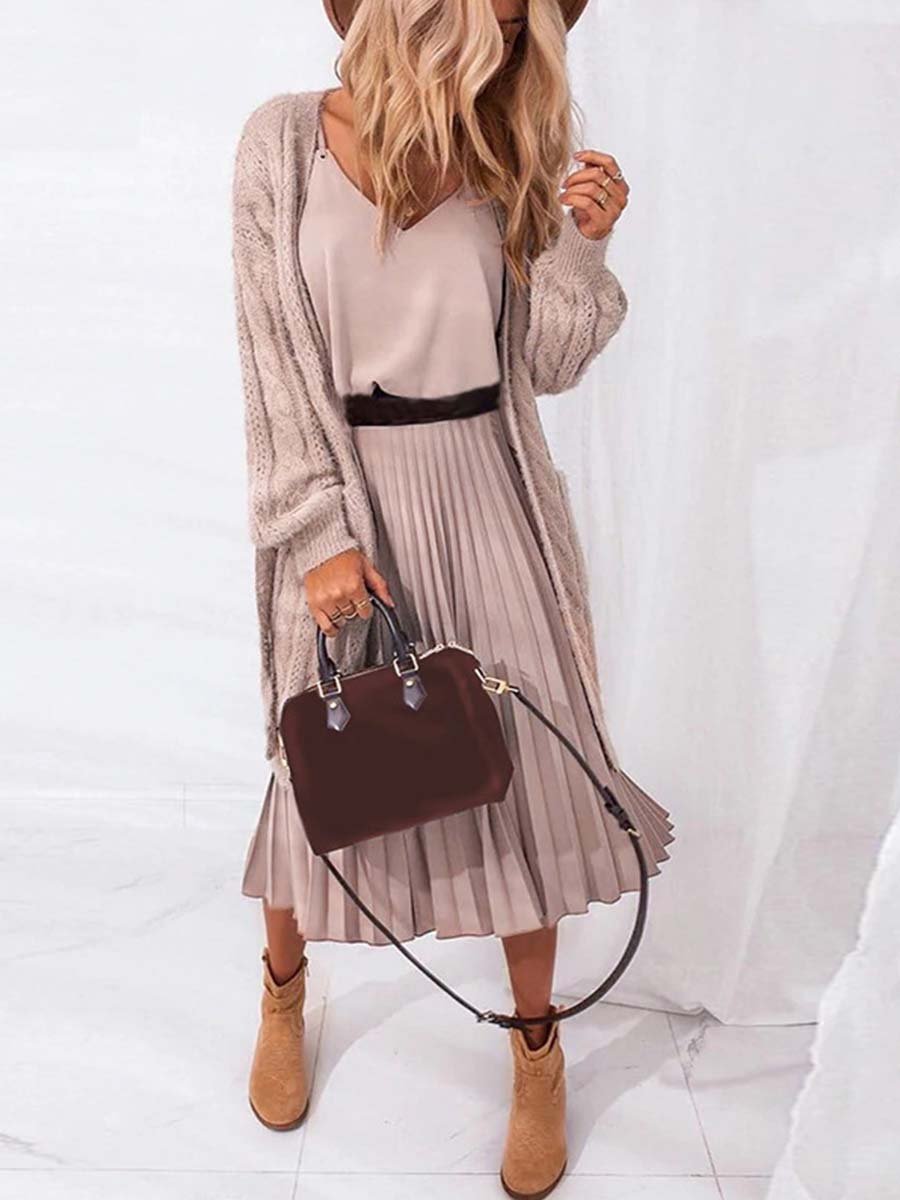 Veleaee Sexy V-Neck Pleated Dress