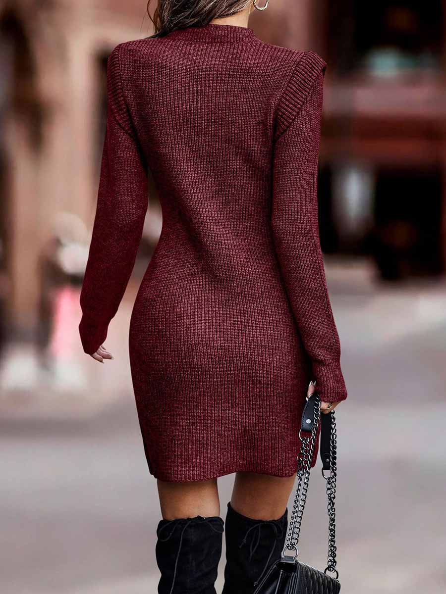 Veleaee Solid Color Round Neck Sweater Dress(6 colors)