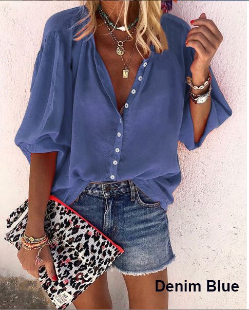 Veleaee Solid Color Button Loose Shirt(11 Colors)