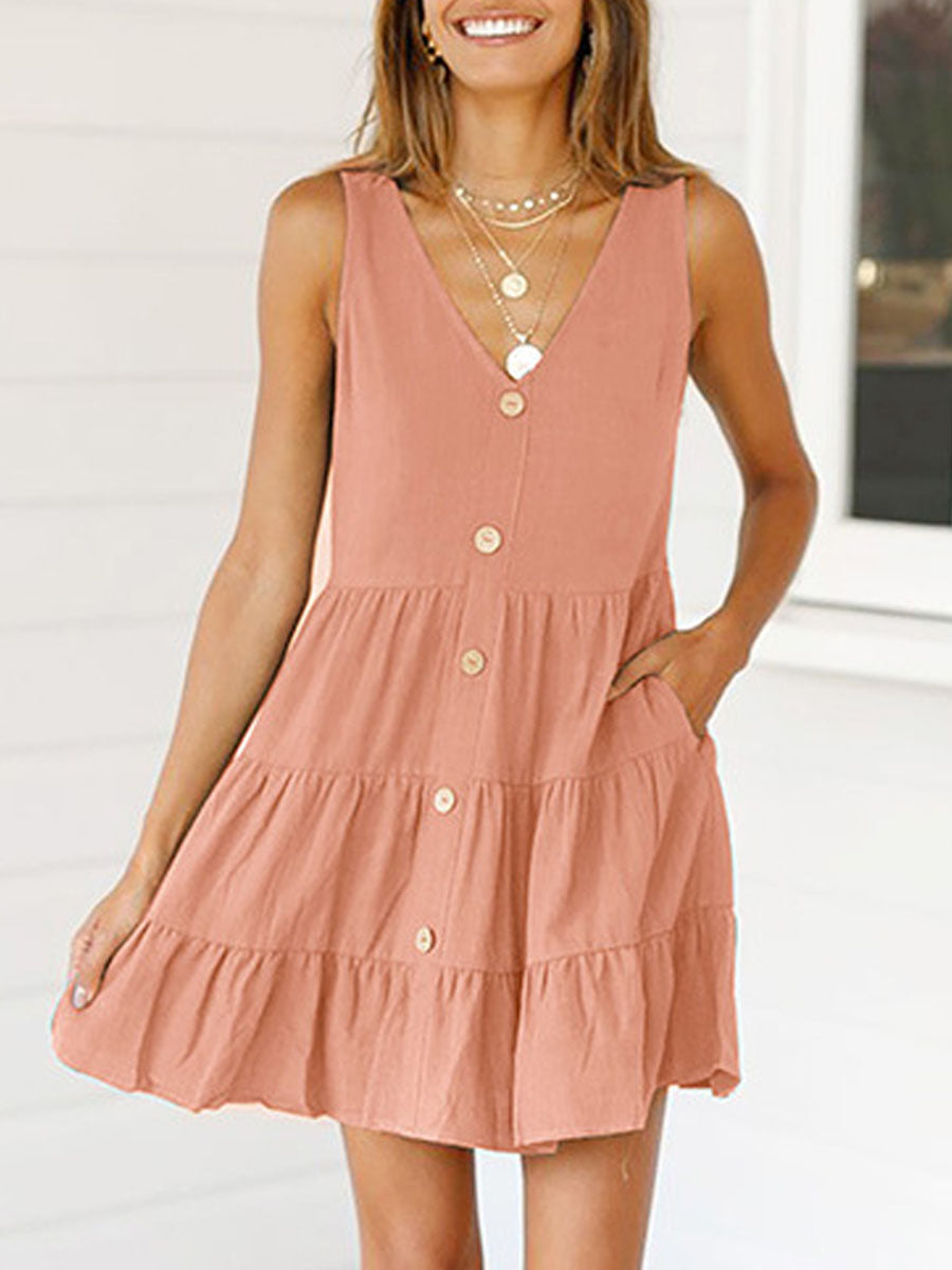 Veleaee Pleated Design Mini A Line Dress