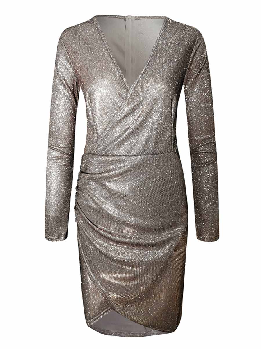 Veleaee V-Neck Irregular Sequin Party Dress(9 colors)