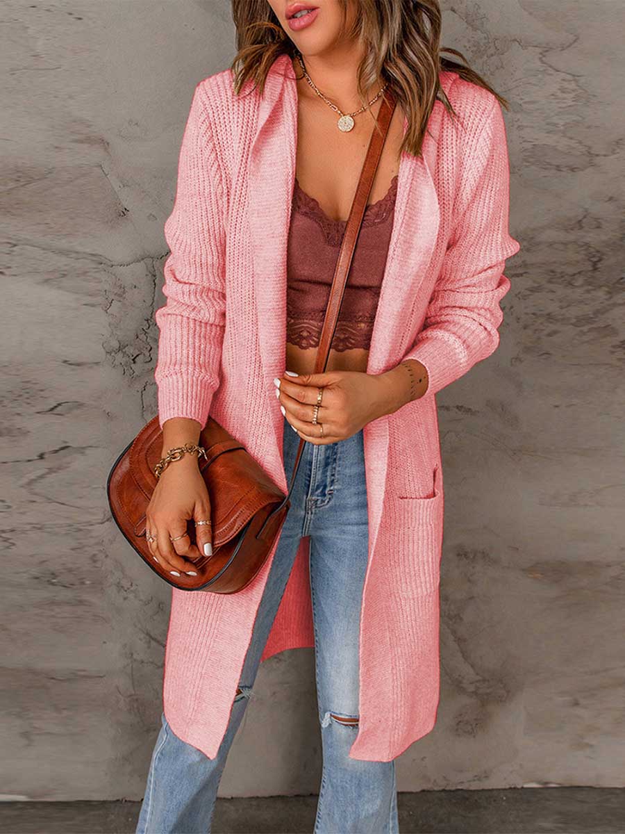 Veleaee Solid Color Hooded Sweater Jacket