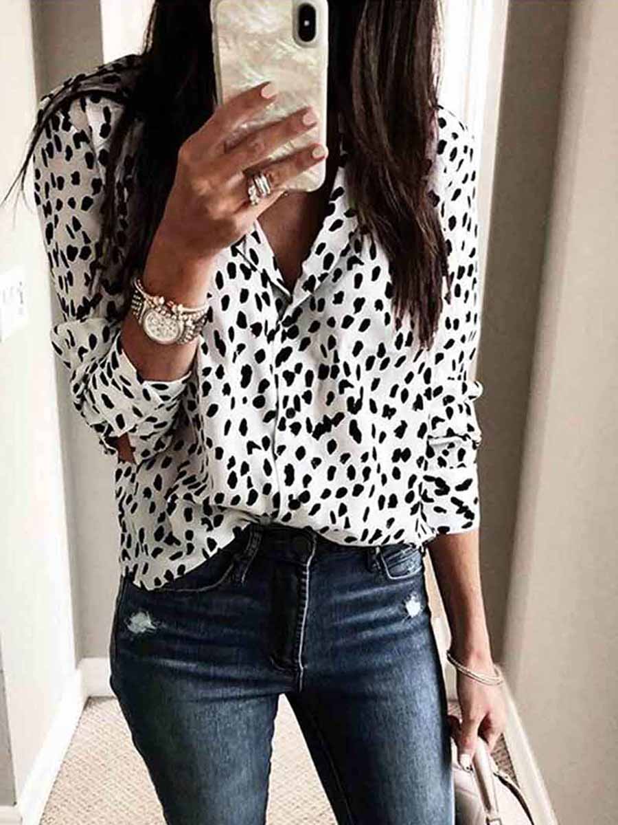 Veleaee Leopard Print Long Sleeve Shirt