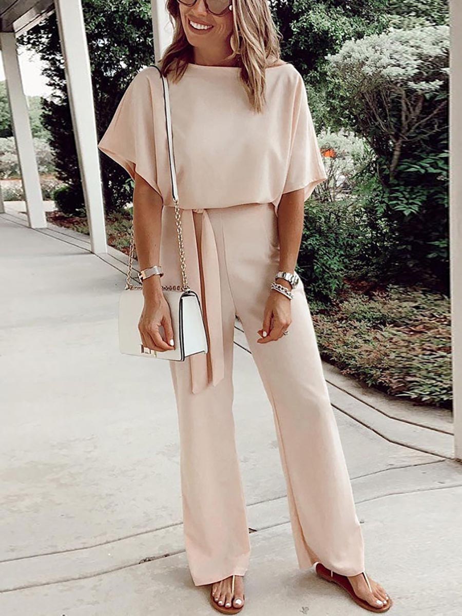 Veleaee Spring Scene Tie Loose Jumpsuit