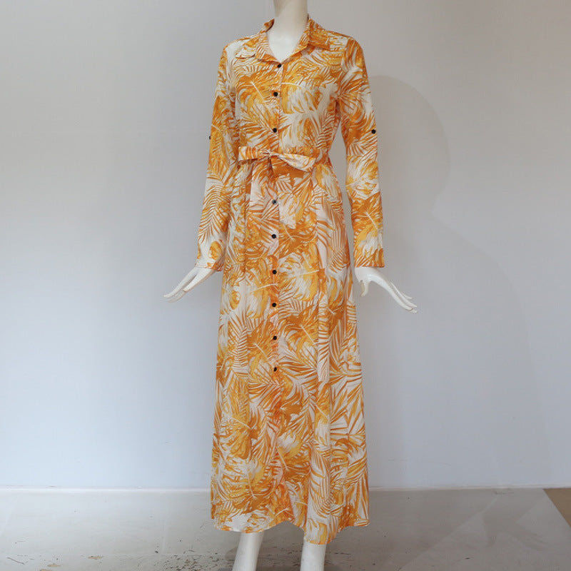 Veleaee Printed Lace-Up Loose Maxi dress