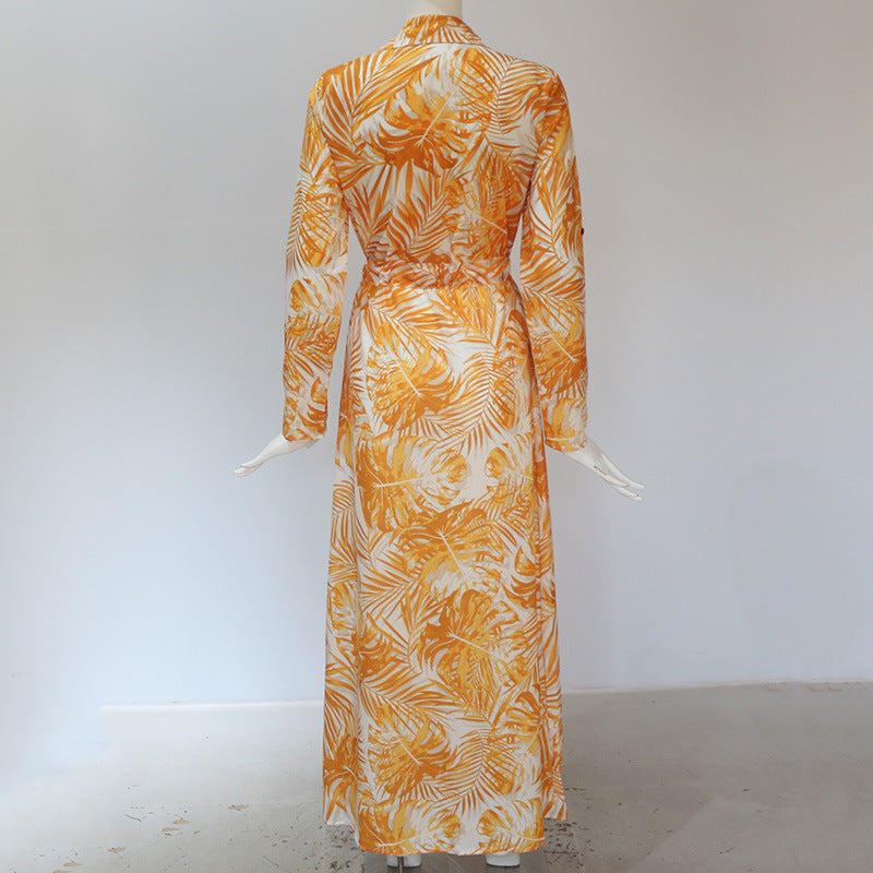 Veleaee Printed Lace-Up Loose Maxi dress