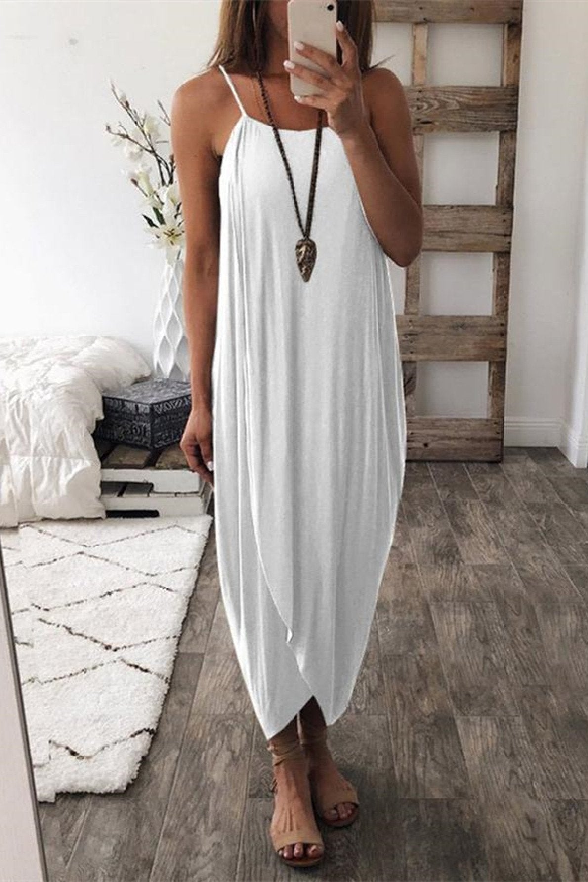 Veleaee Wrapped Split Solid Cami Beach Dress