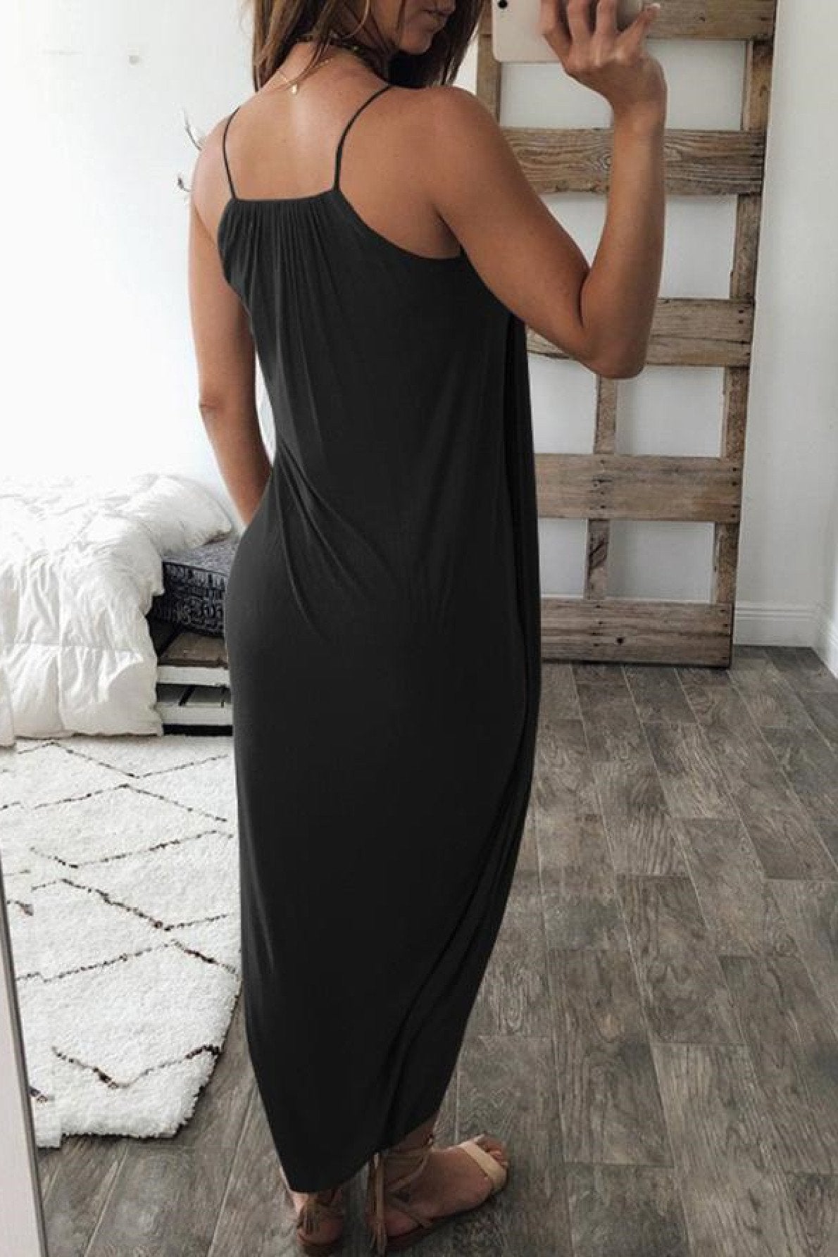 Veleaee Wrapped Split Solid Cami Beach Dress