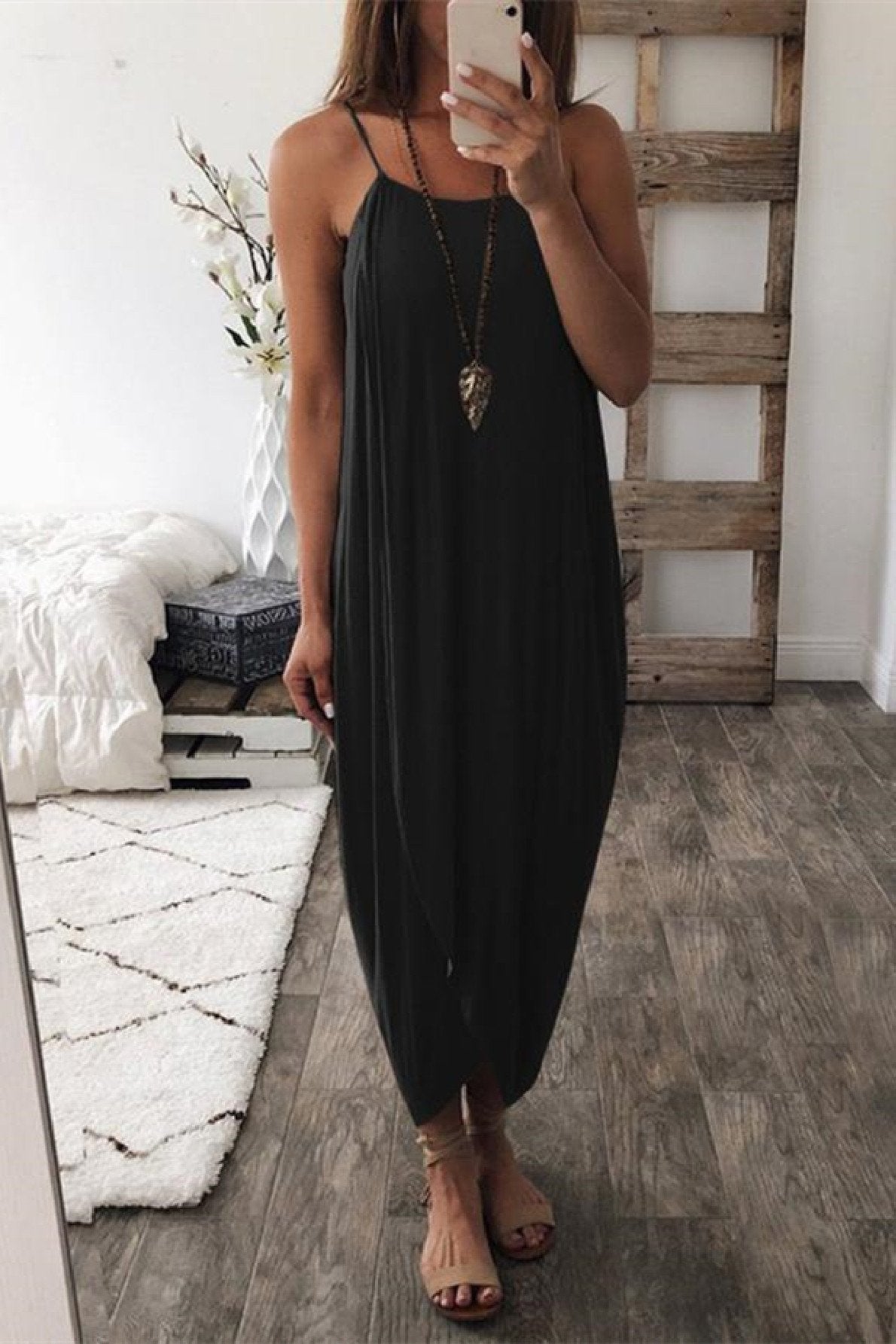 Veleaee Wrapped Split Solid Cami Beach Dress