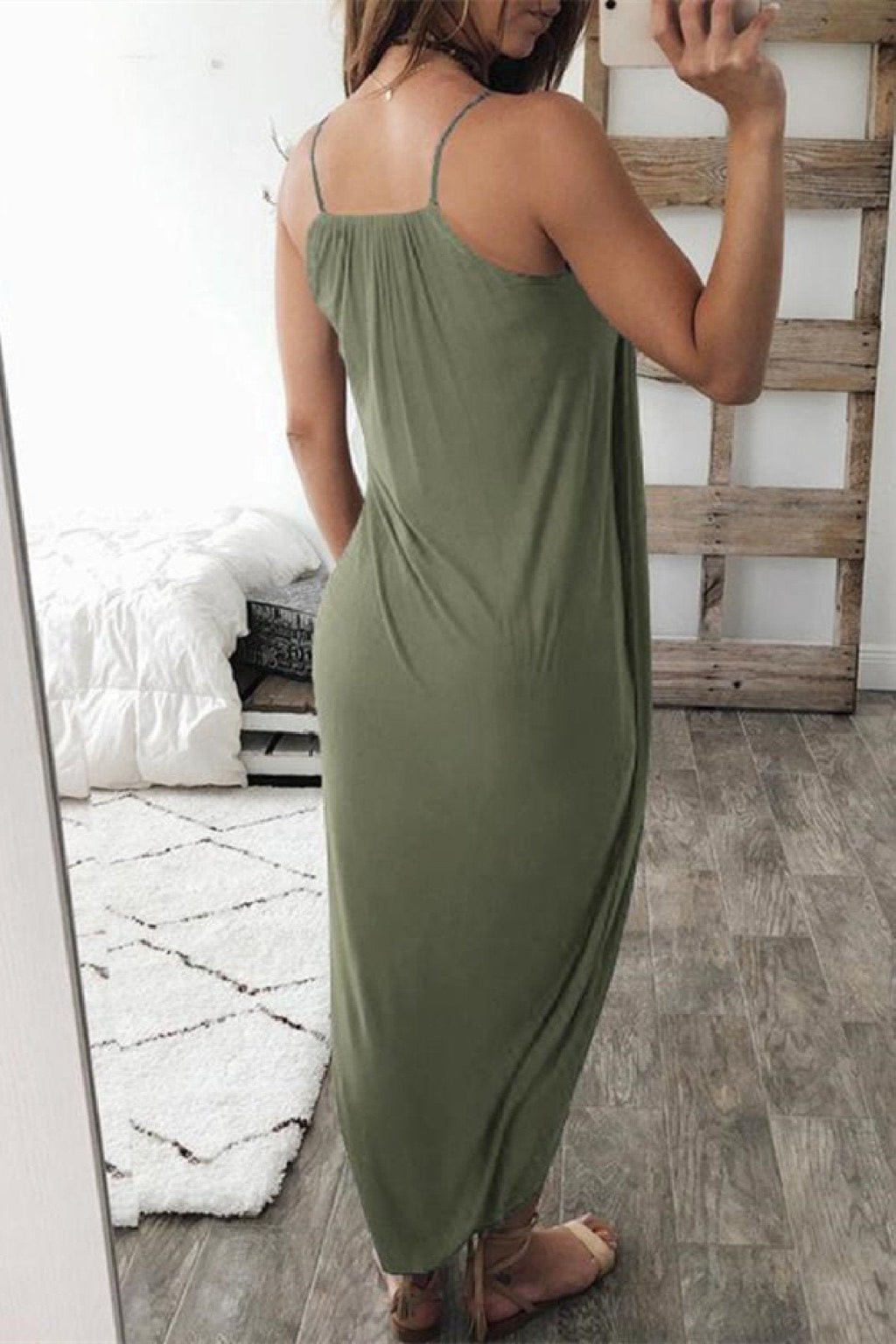 Veleaee Wrapped Split Solid Cami Beach Dress