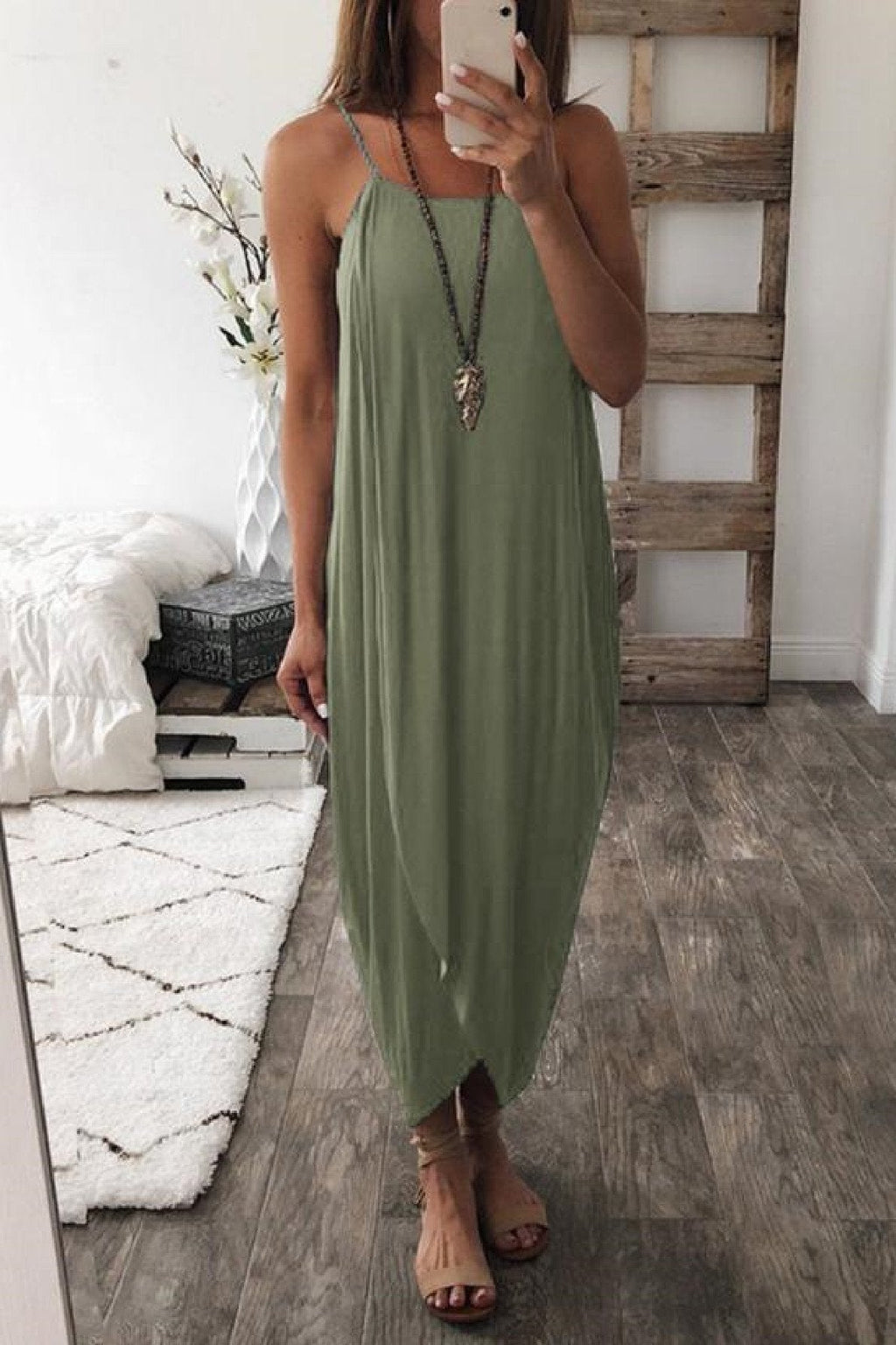 Veleaee Wrapped Split Solid Cami Beach Dress