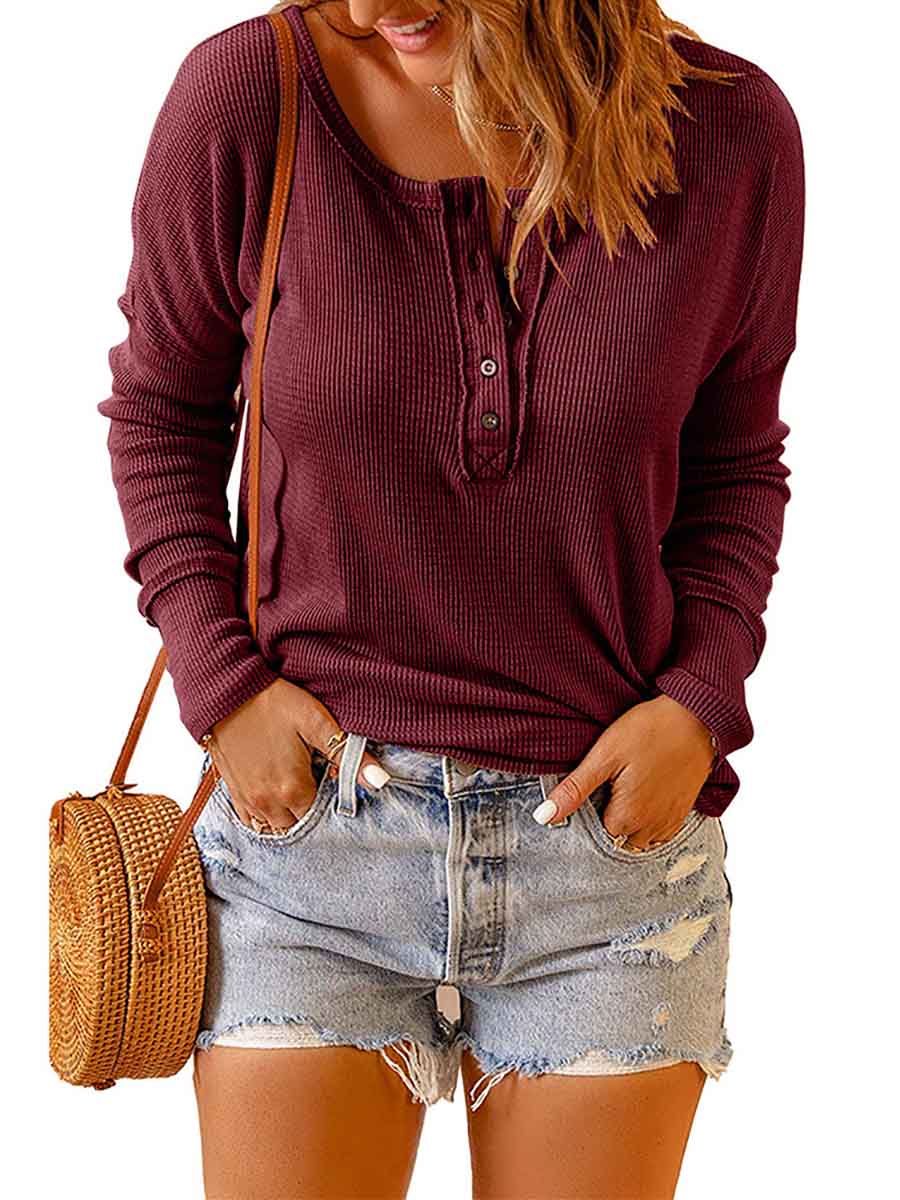 Veleaee Solid Color Casual Long-Sleeved T-Shirt(8 colors)
