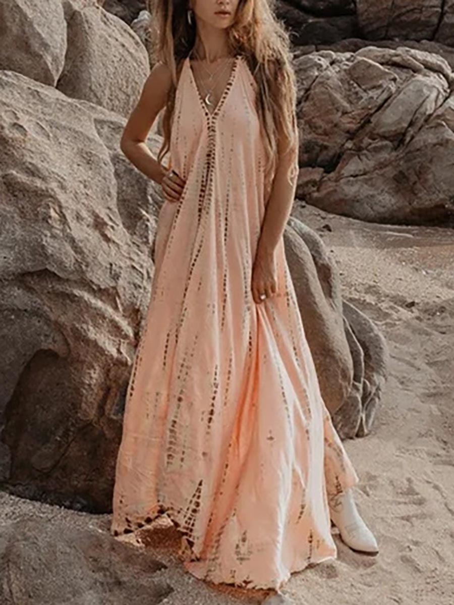 Veleaee V-Neck Printed Camisole Dress