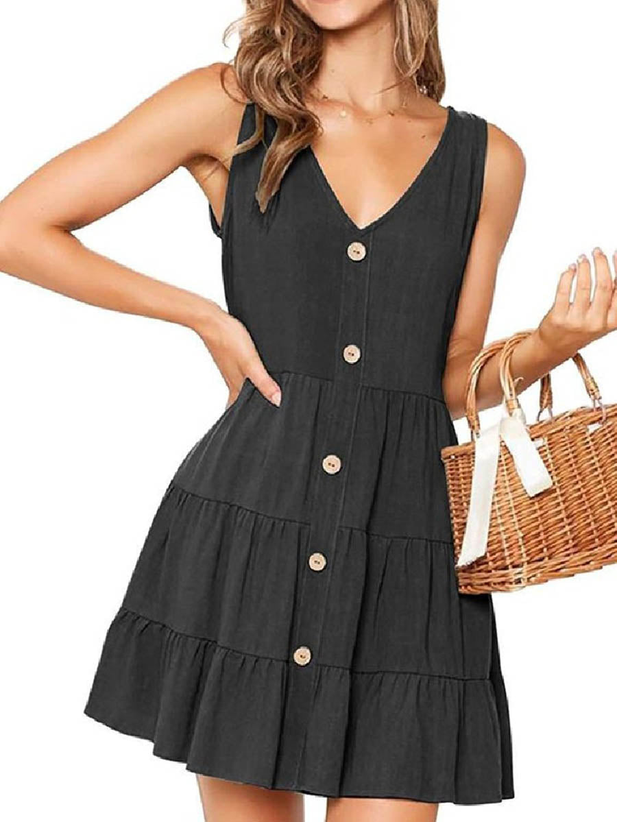 Veleaee Pleated Design Mini A Line Dress