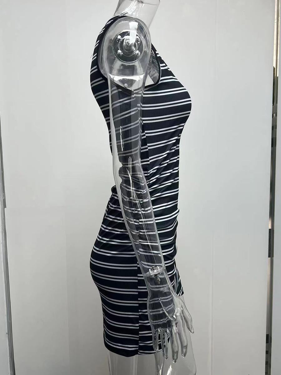 Veleaee Striped Round Neck Dress(8 Colors)