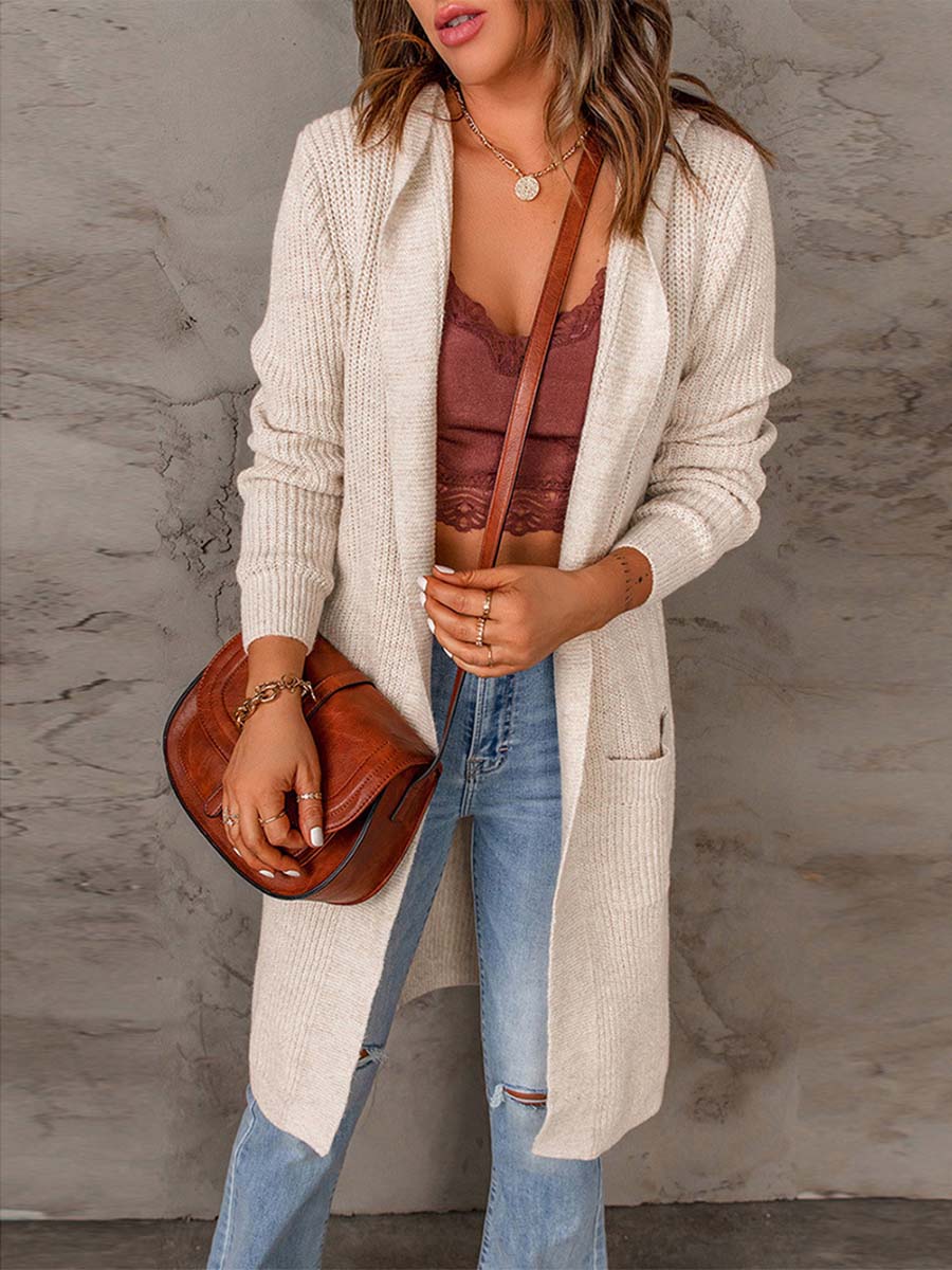 Veleaee Solid Color Hooded Sweater Jacket