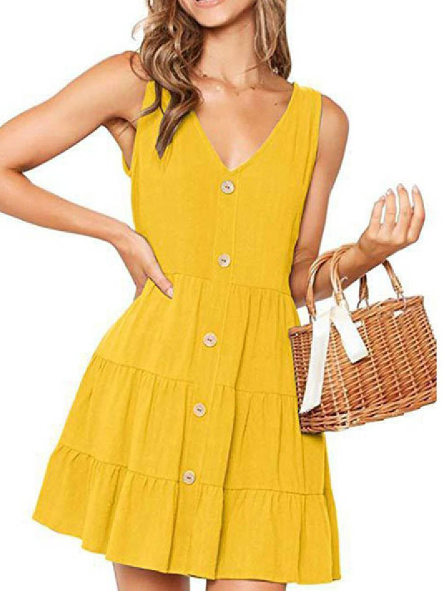 Veleaee Pleated Design Mini A Line Dress