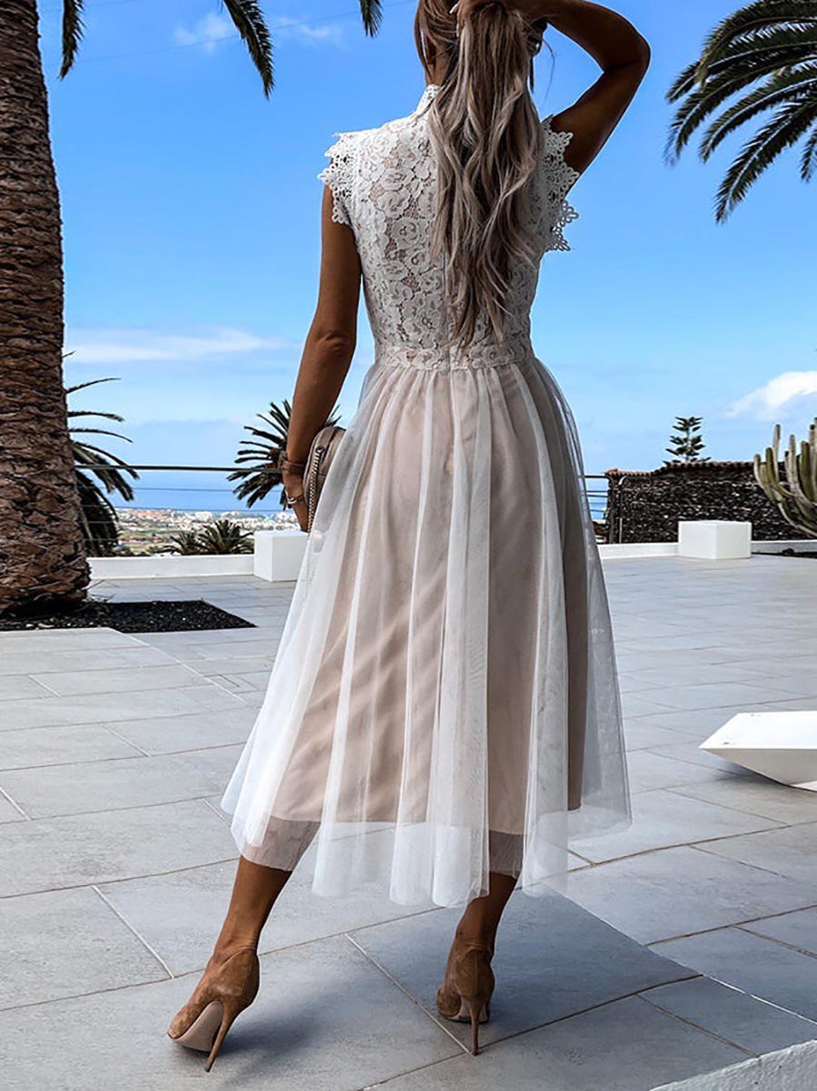 Veleaee Sweet Lace Midi Dress