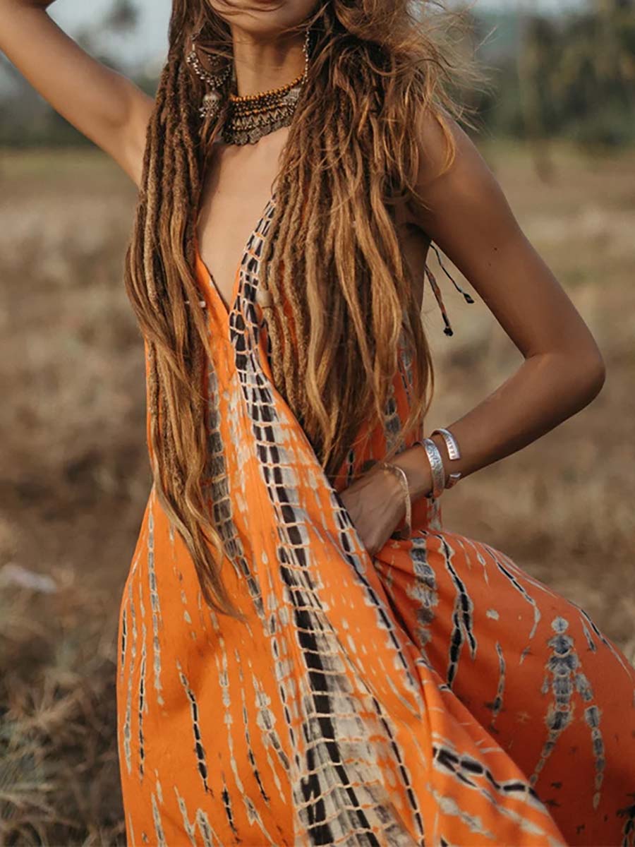 Veleaee V-Neck Printed Camisole Dress