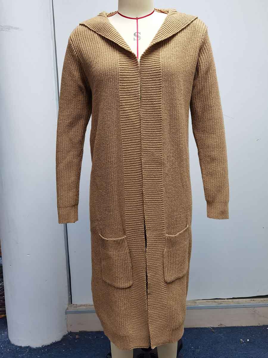 Veleaee Solid Color Hooded Sweater Jacket