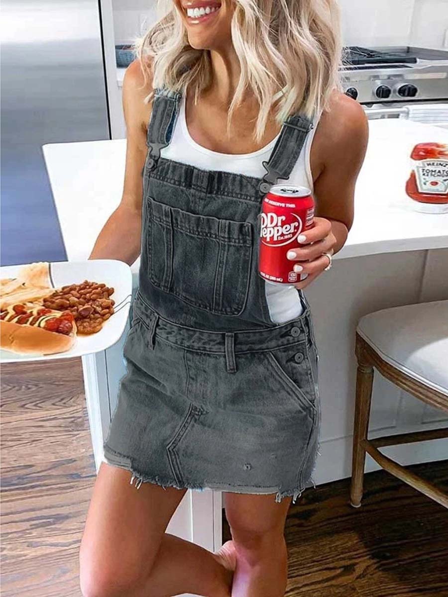 Veleaee Solid Color Denim Skirt