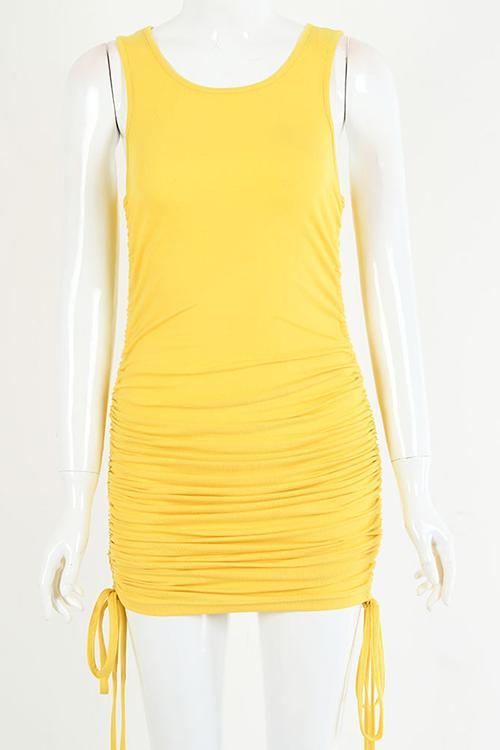 Veleaee Drawstring Sleeveless Mini Dress