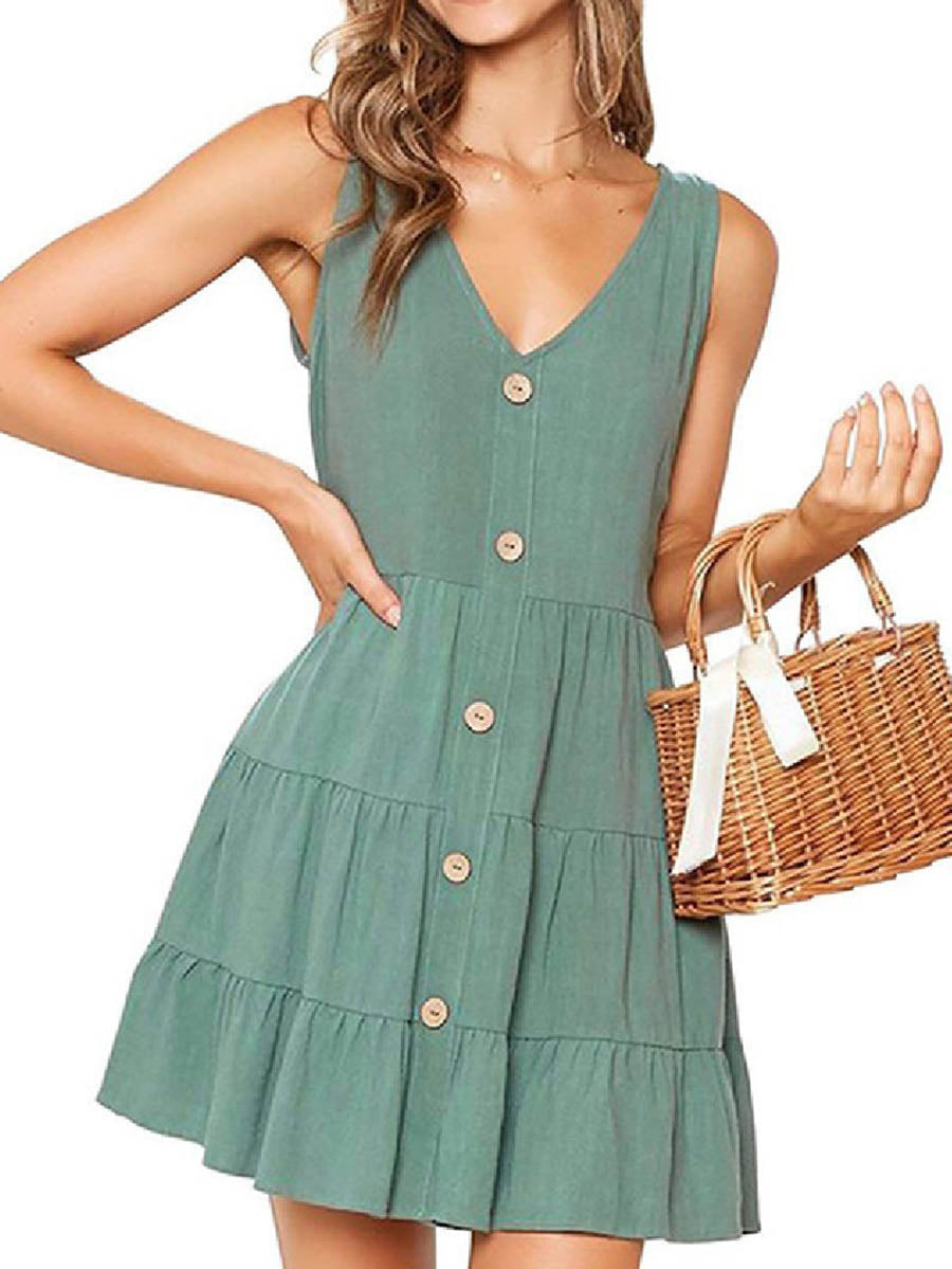 Veleaee Pleated Design Mini A Line Dress