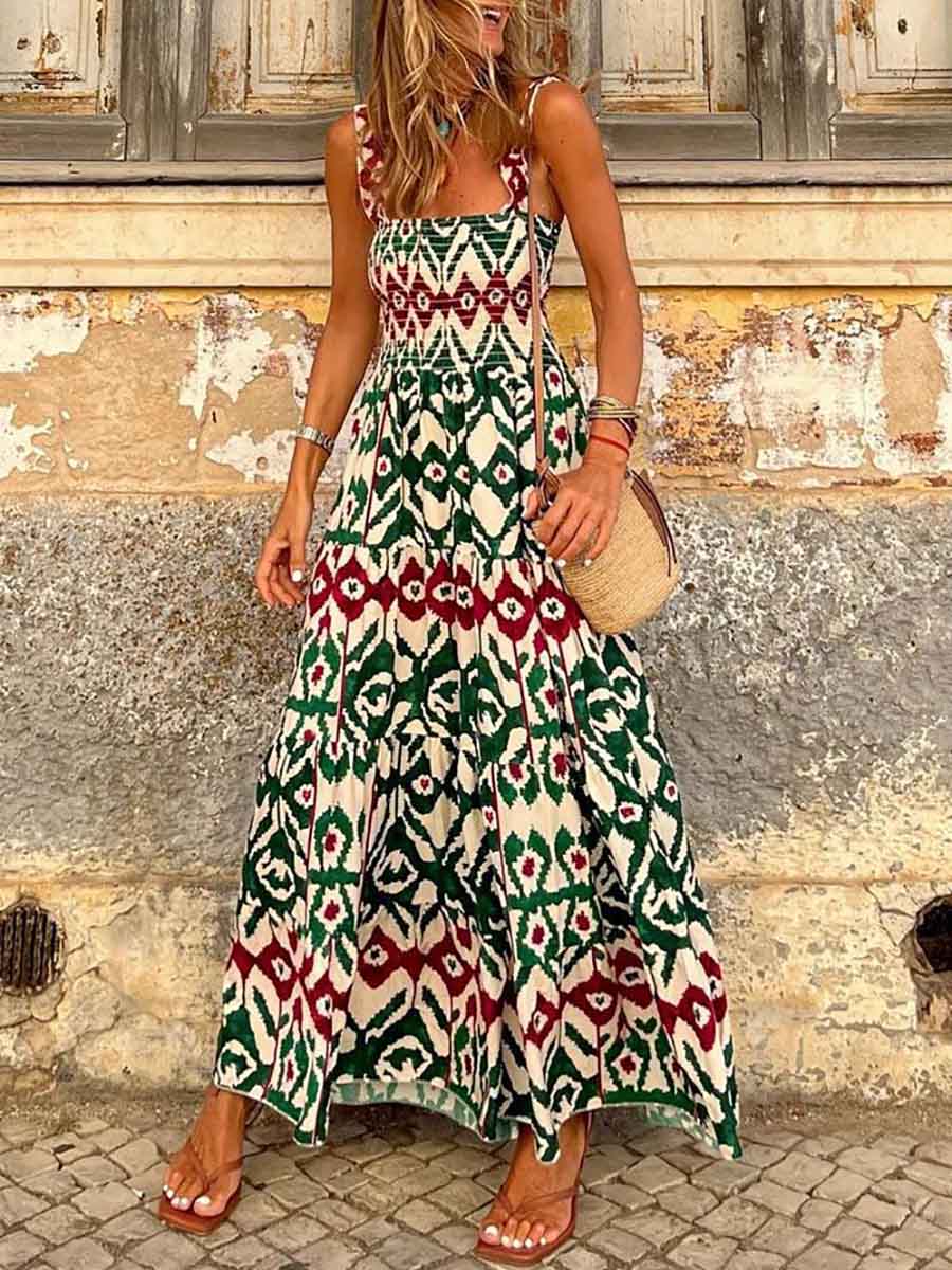 Veleaee Printed Halter Beach Resort Dress(3 Colors)