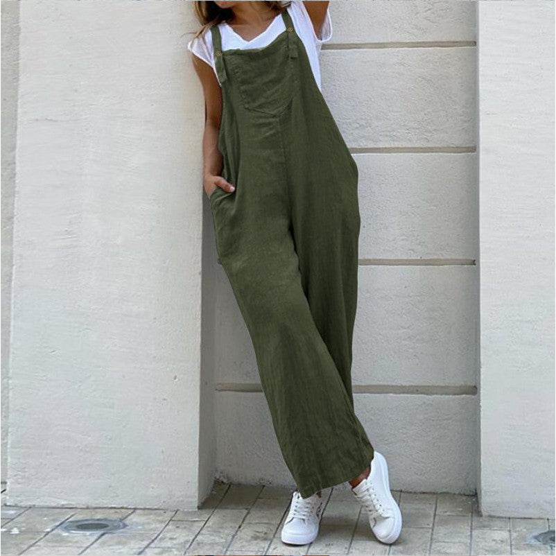 Veleaee Suspenders Solid Color Long Jumpsuit(3 colors)