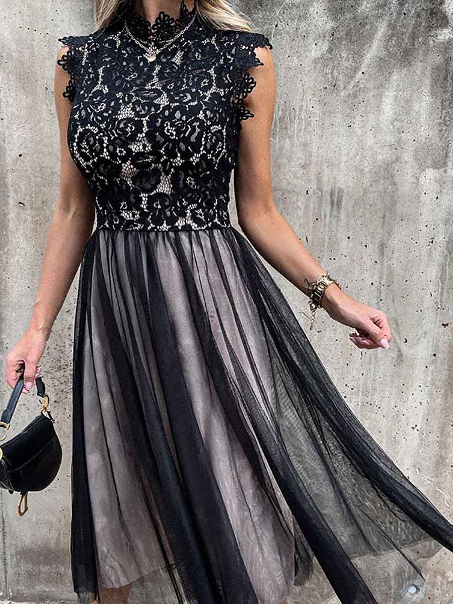 Veleaee Sweet Lace Midi Dress