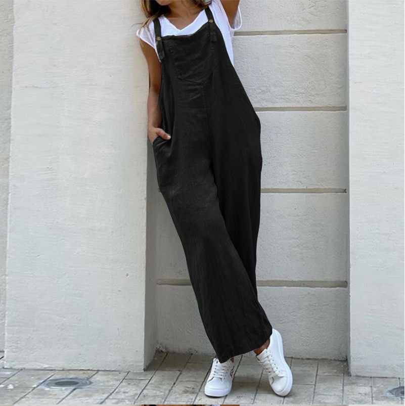 Veleaee Suspenders Solid Color Long Jumpsuit(3 colors)