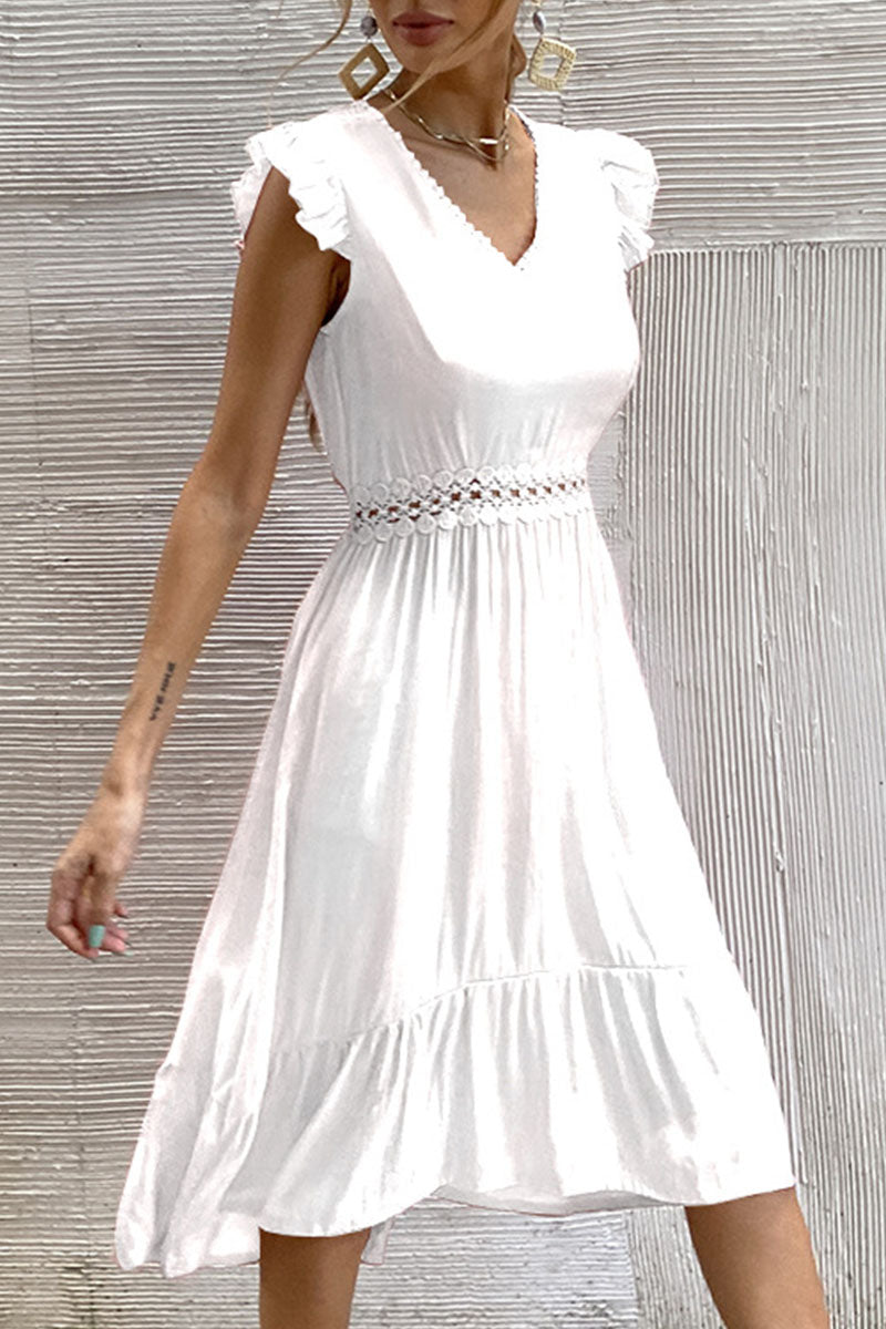 Veleaee Fashion Casual Solid Split Joint V Neck Irregular Dresses