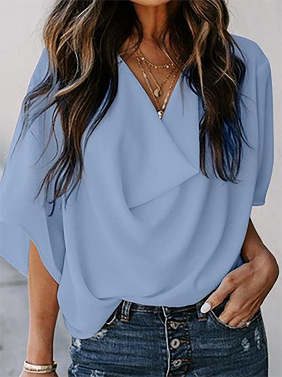 Veleaee V-Neck Loose Mid-Sleeve T-Shirt(7 colors)