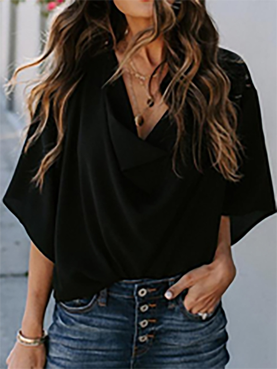 Veleaee V-Neck Loose Mid-Sleeve T-Shirt(7 colors)