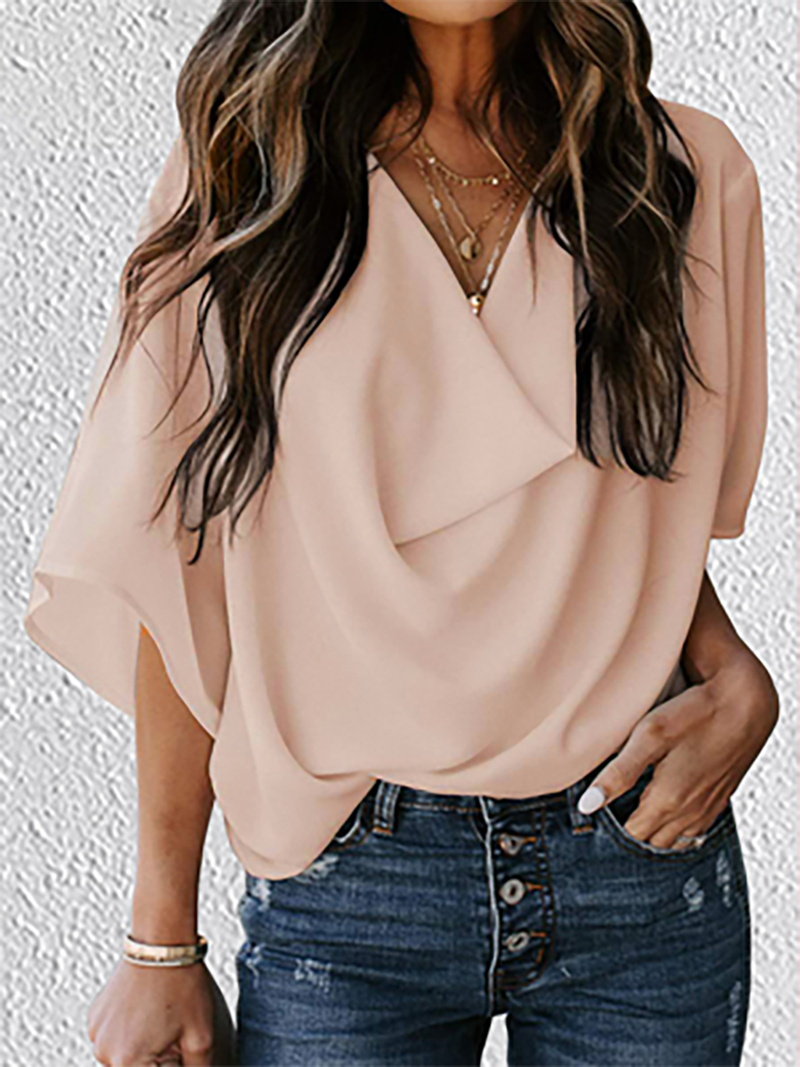 Veleaee V-Neck Loose Mid-Sleeve T-Shirt(7 colors)