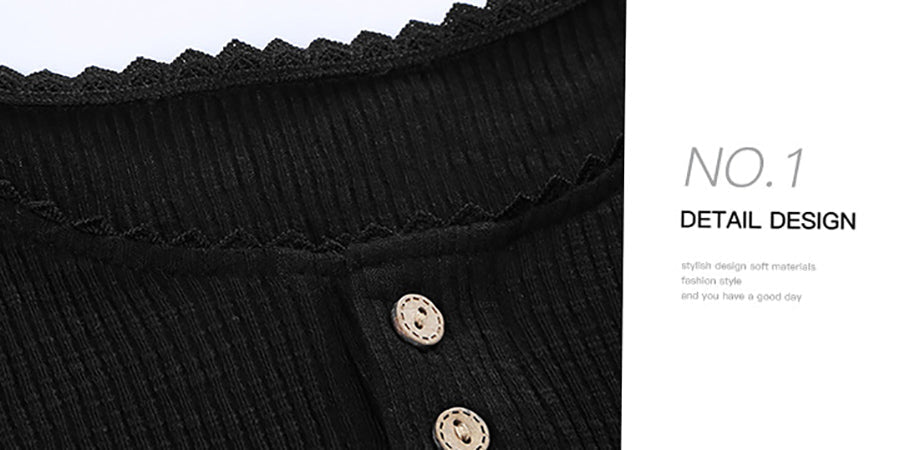 Veleaee Round Neck Stitching Lace Long Sleeve T-Shirt(14 colors)