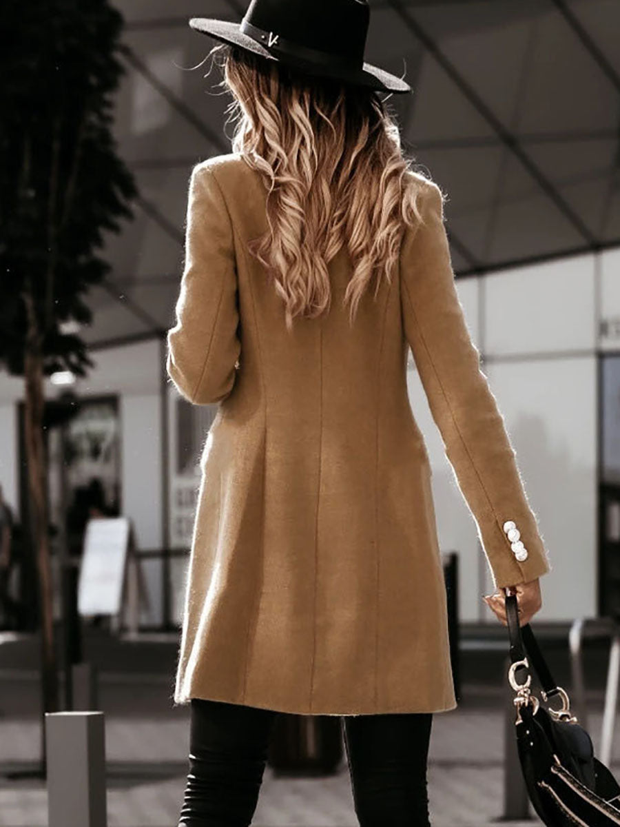 Veleaee Work Street Solid Buttons Turn-back Collar Outerwear(4 Colors)