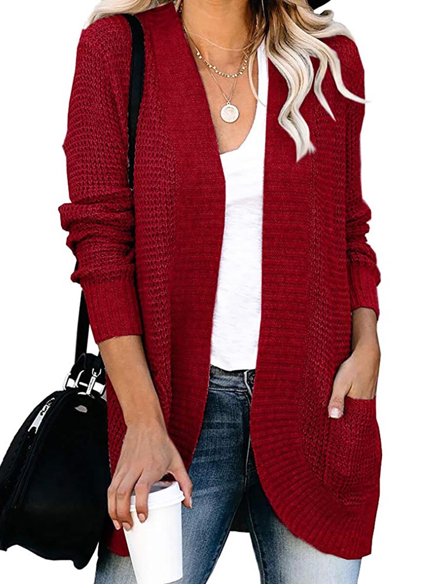 Veleaee Solid Color Long Sleeve Knitted Cardigan（5 colors）